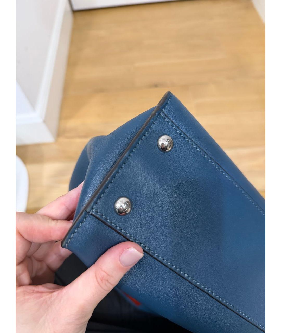 FENDI Синяя кожаная сумка с короткими ручками, фото 6