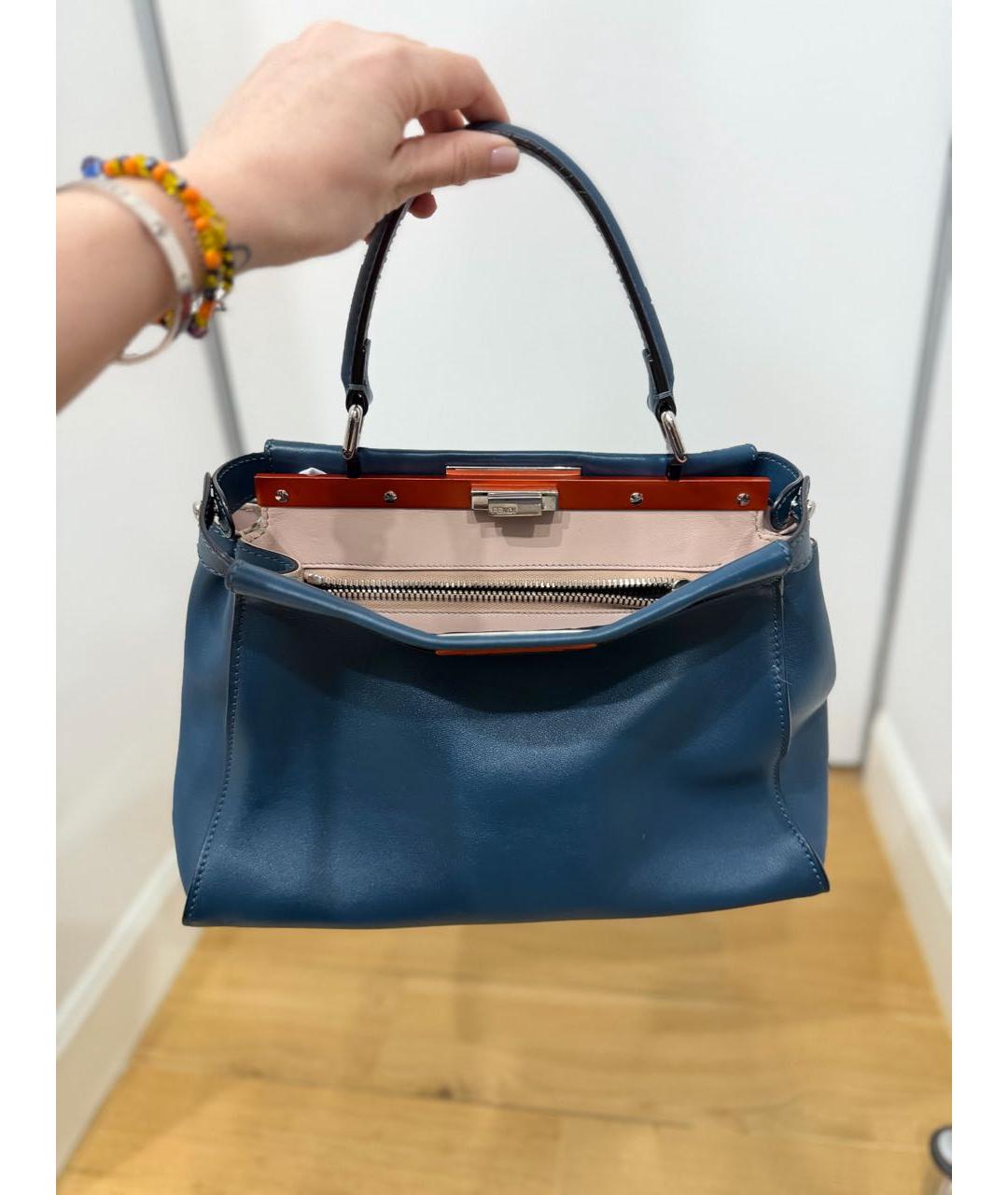 FENDI Синяя кожаная сумка с короткими ручками, фото 2