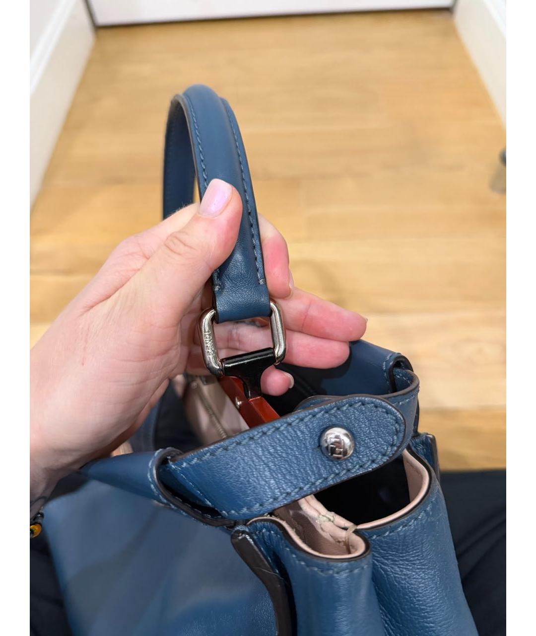 FENDI Синяя кожаная сумка с короткими ручками, фото 7