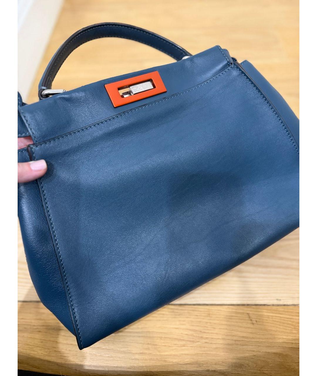FENDI Синяя кожаная сумка с короткими ручками, фото 3