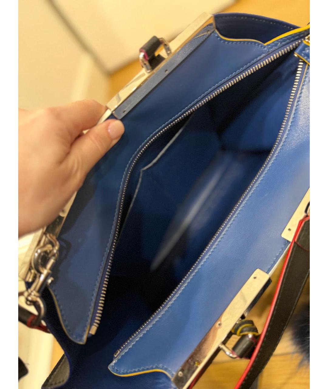 FENDI Темно-синяя кожаная сумка тоут, фото 4