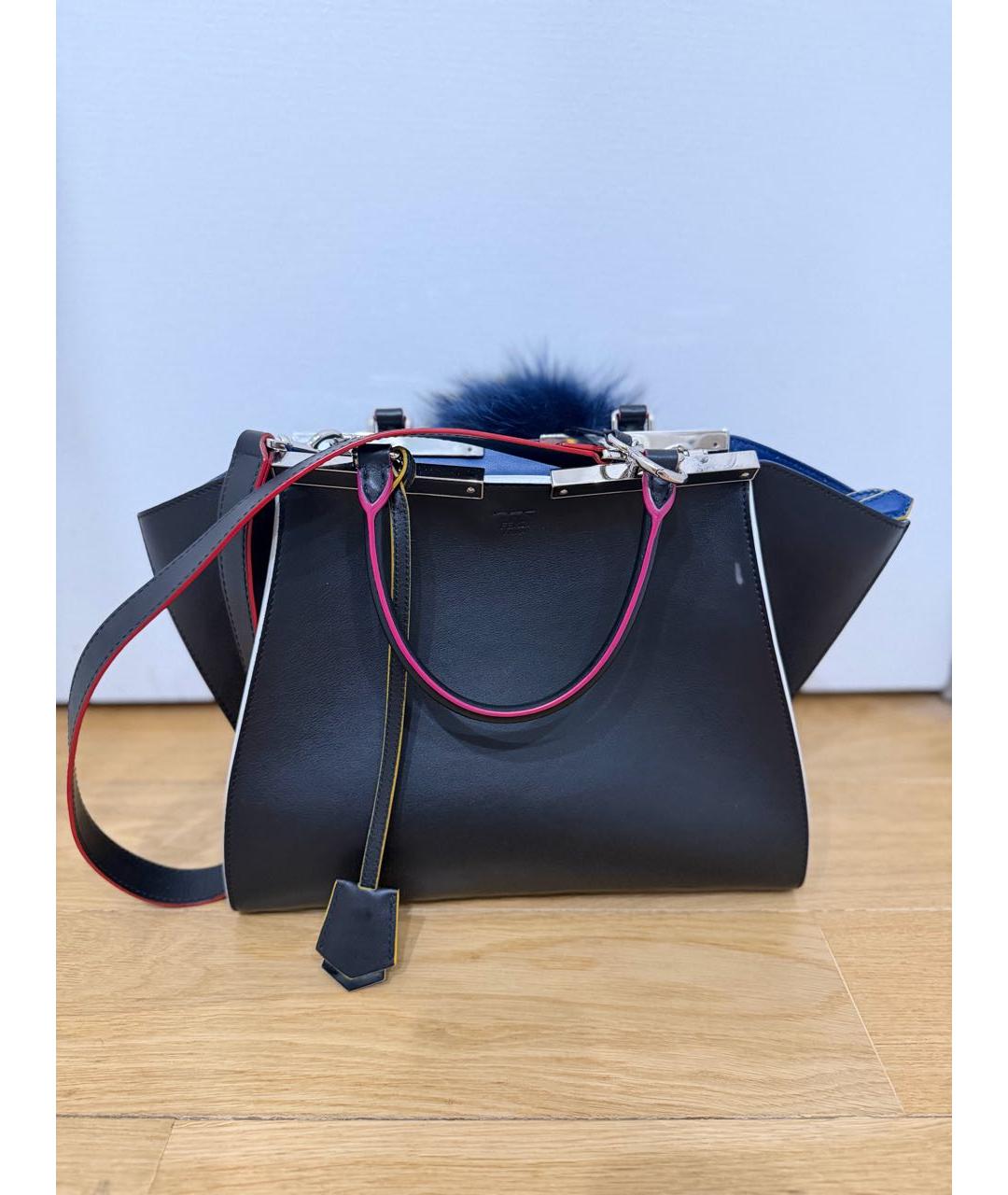 FENDI Темно-синяя кожаная сумка тоут, фото 2