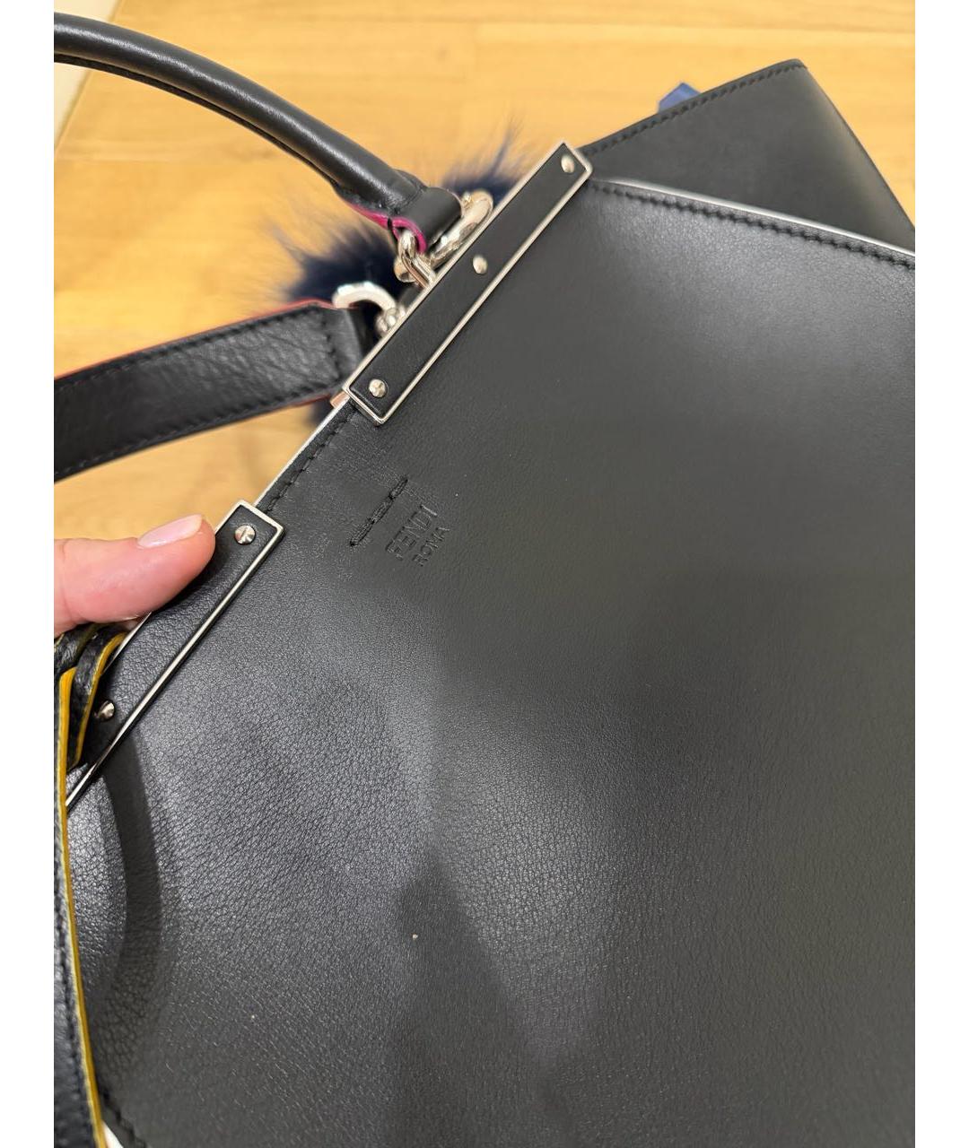 FENDI Темно-синяя кожаная сумка тоут, фото 6