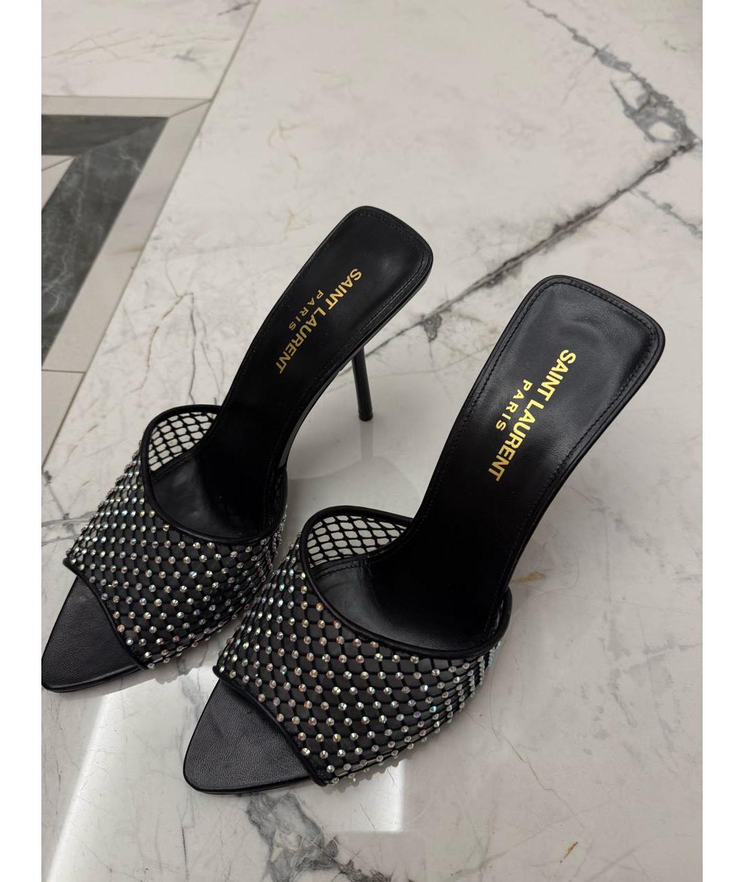 SAINT LAURENT Черные кожаные босоножки, фото 2