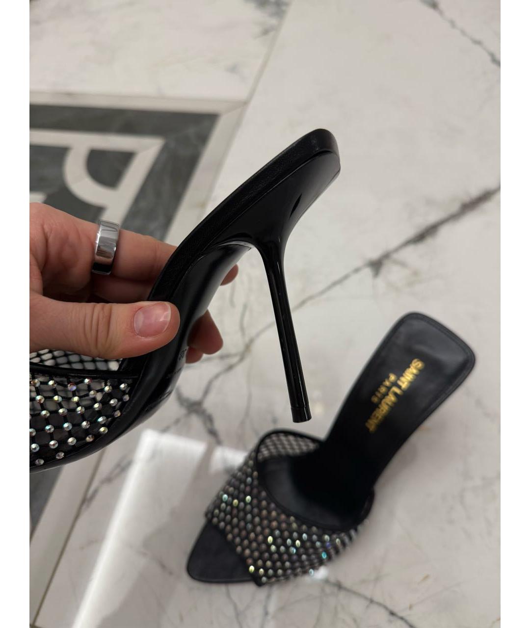 SAINT LAURENT Черные кожаные босоножки, фото 4