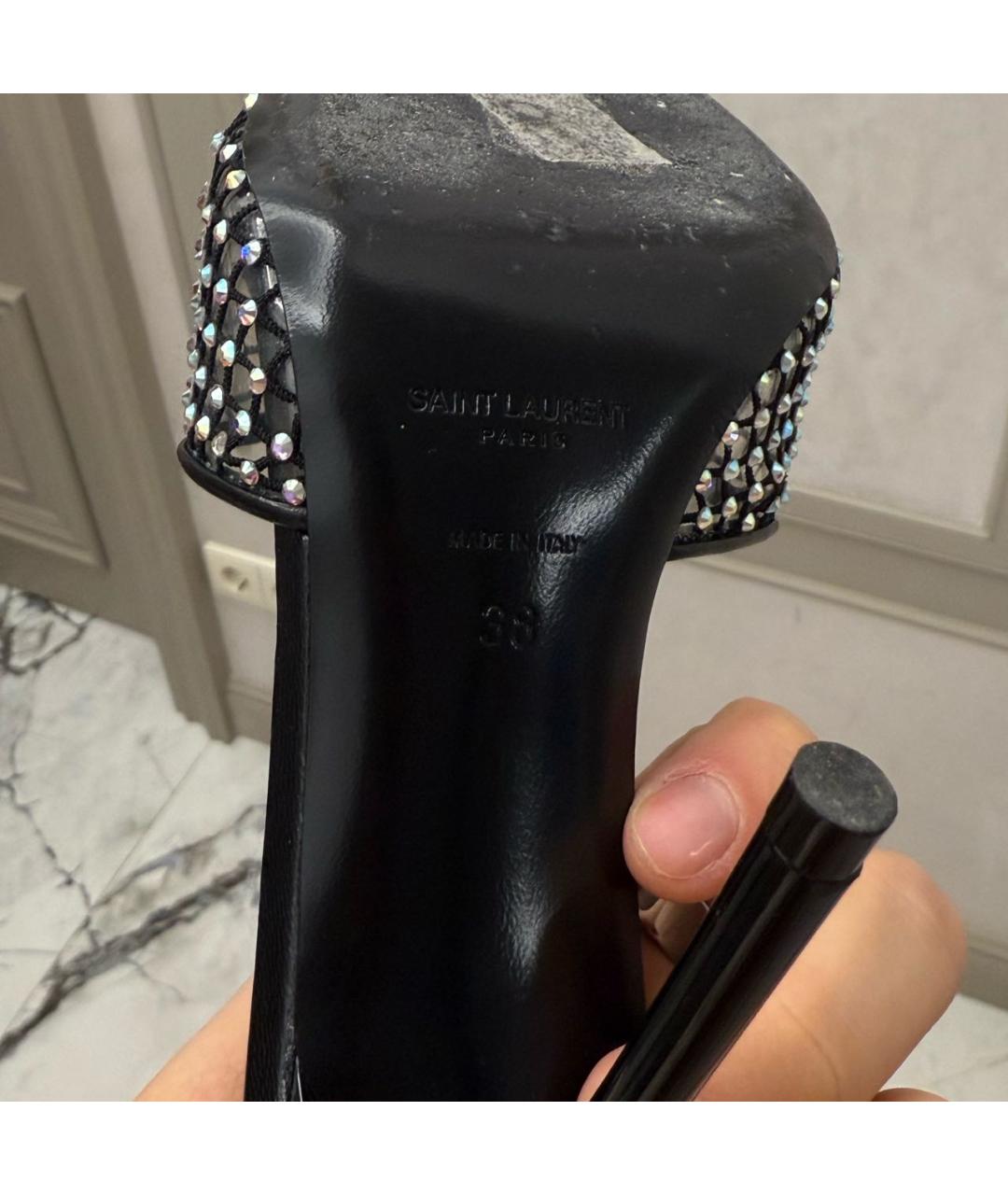 SAINT LAURENT Черные кожаные босоножки, фото 7