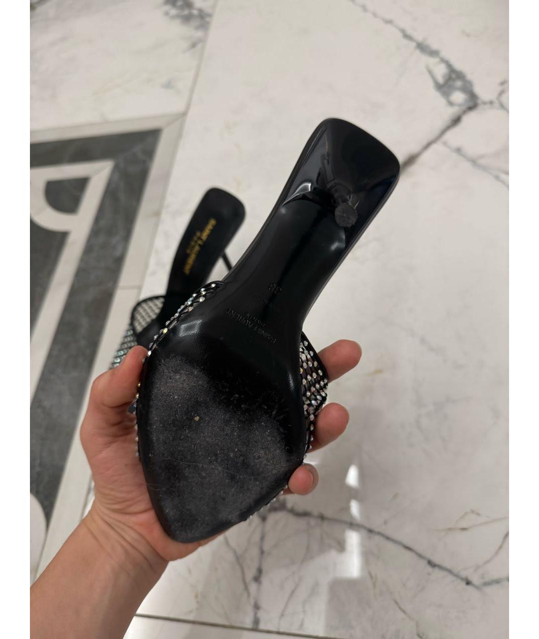 SAINT LAURENT Черные кожаные босоножки, фото 5