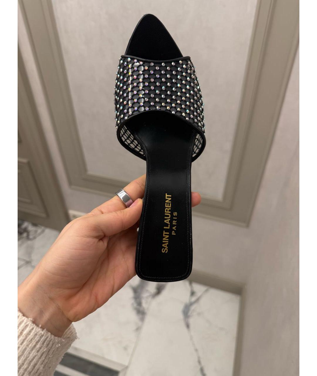 SAINT LAURENT Черные кожаные босоножки, фото 3