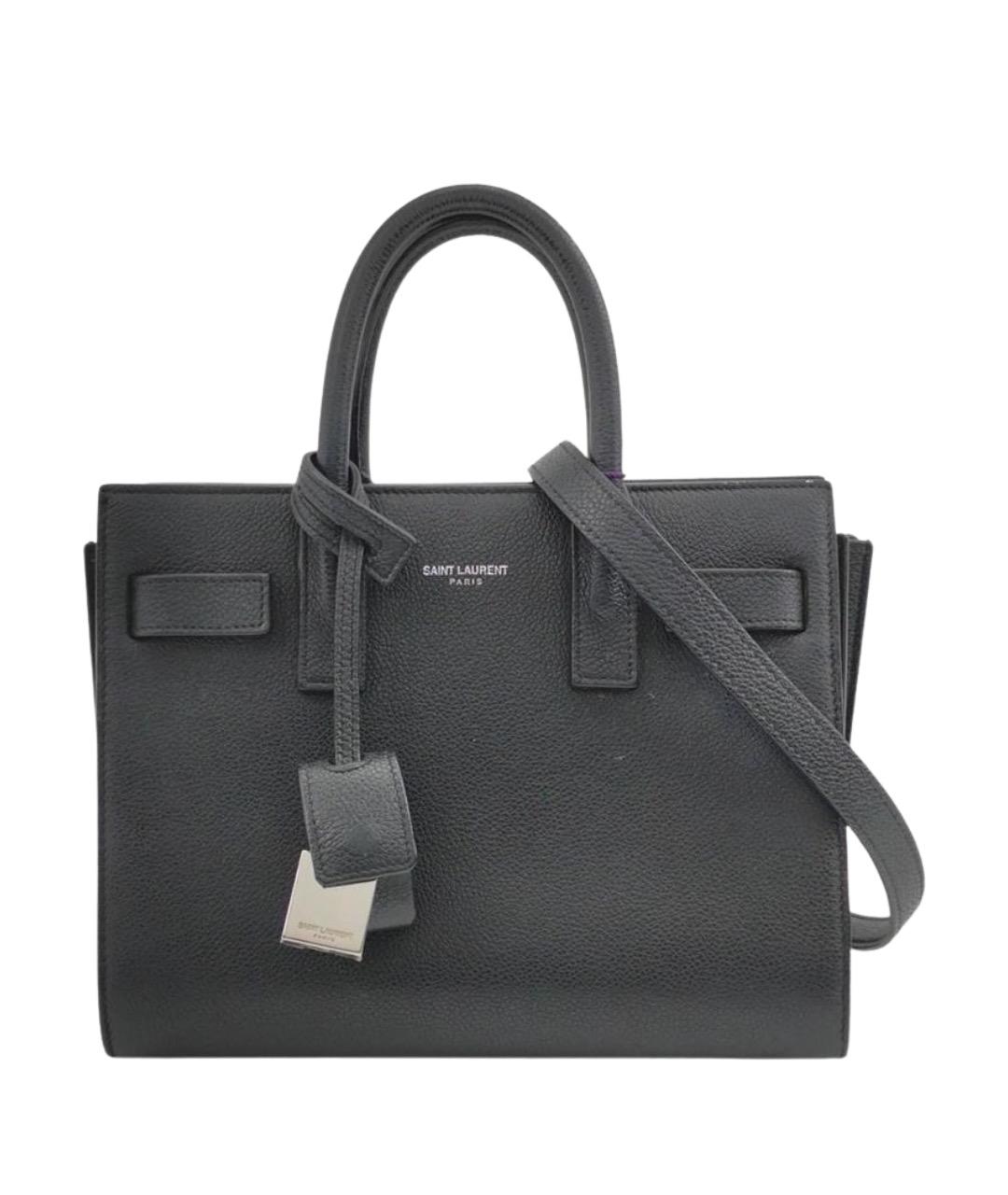 SAINT LAURENT Черная кожаная сумка с короткими ручками, фото 1