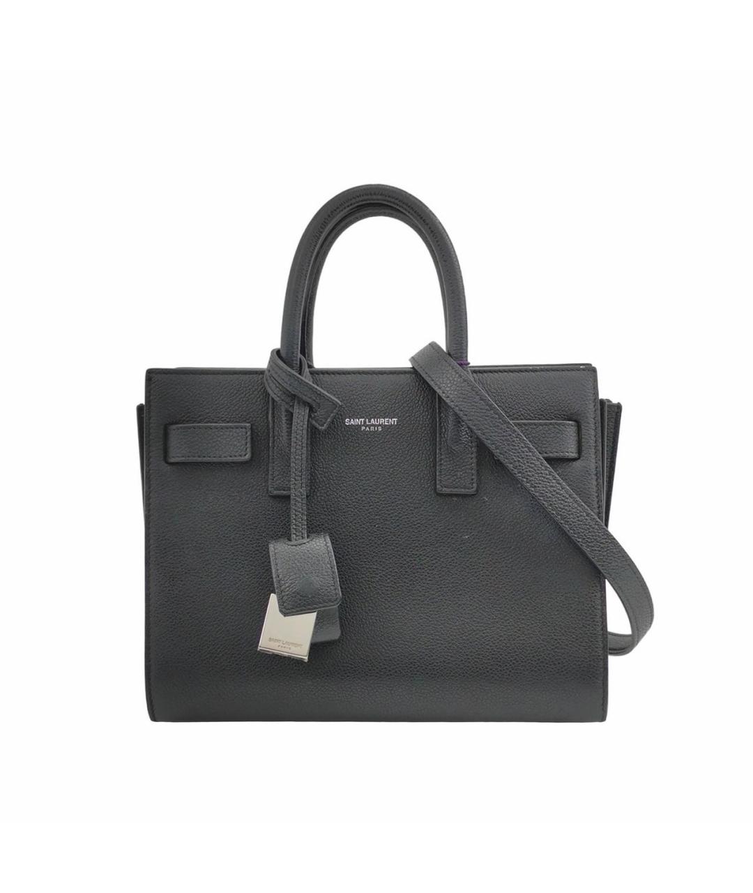 SAINT LAURENT Черная кожаная сумка с короткими ручками, фото 9