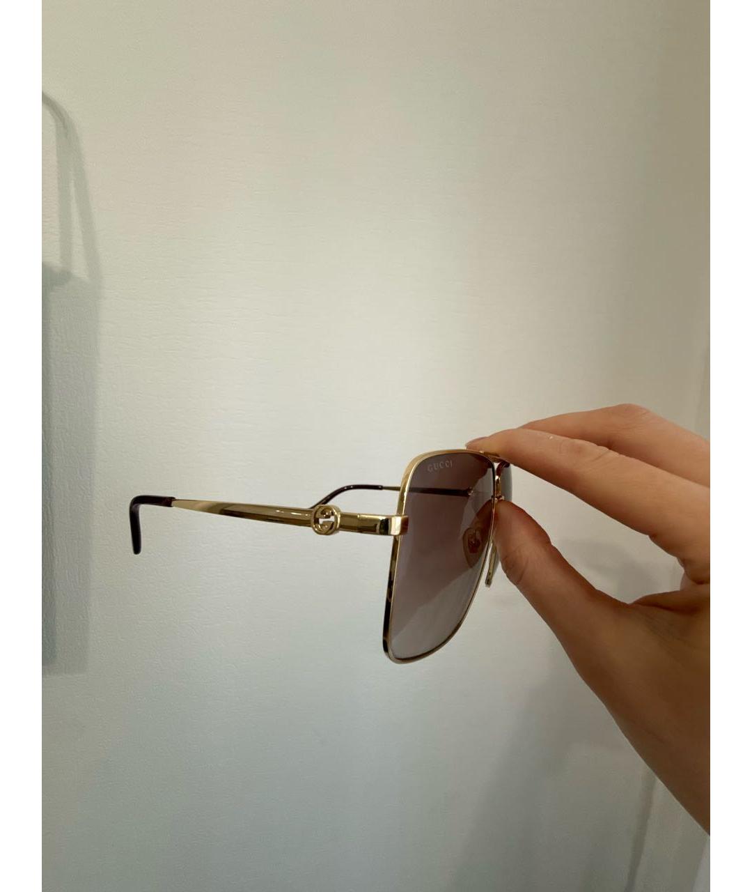 GUCCI Золотые металлические солнцезащитные очки, фото 2