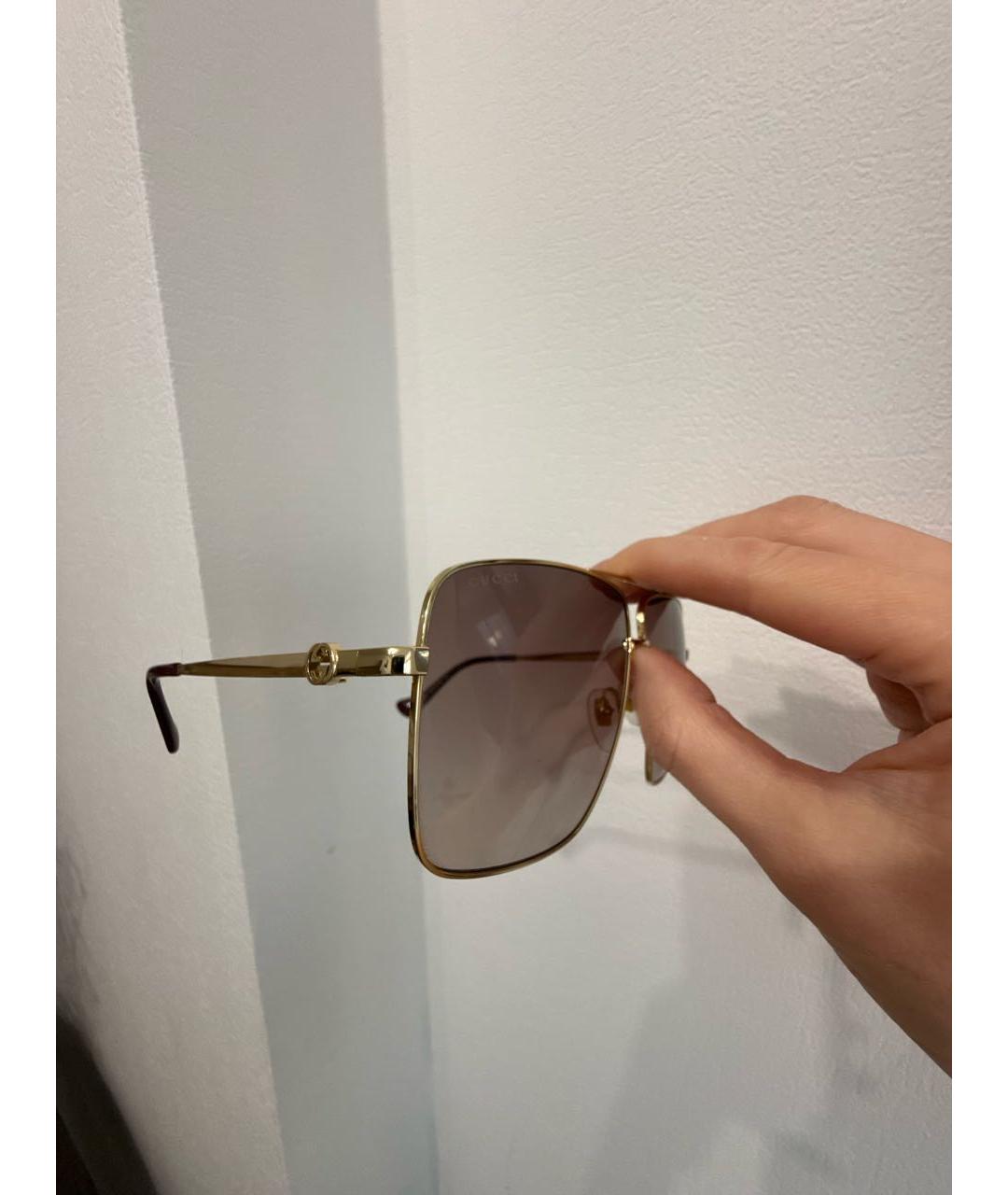 GUCCI Золотые металлические солнцезащитные очки, фото 3
