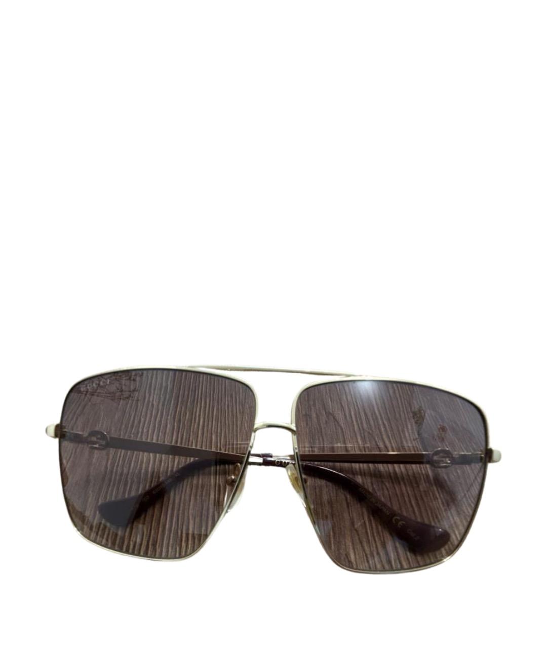 GUCCI Золотые металлические солнцезащитные очки, фото 1