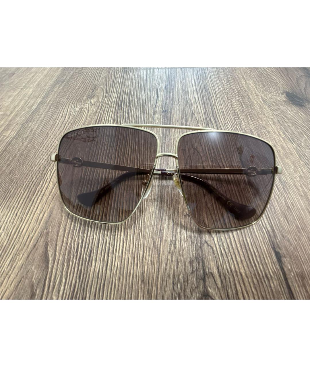 GUCCI Золотые металлические солнцезащитные очки, фото 5