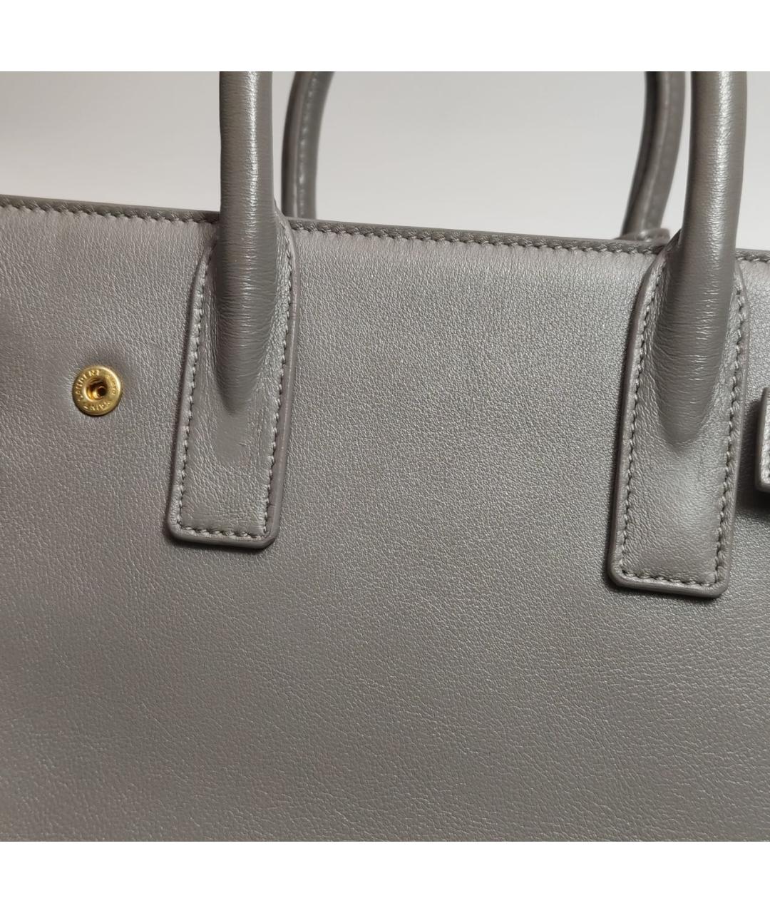 SAINT LAURENT Антрацитовая кожаная сумка с короткими ручками, фото 8