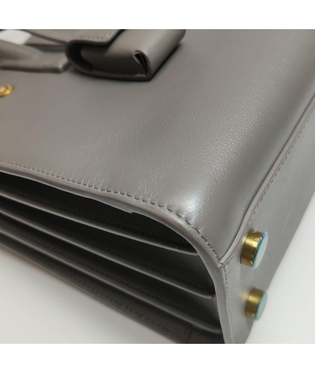 SAINT LAURENT Антрацитовая кожаная сумка с короткими ручками, фото 7