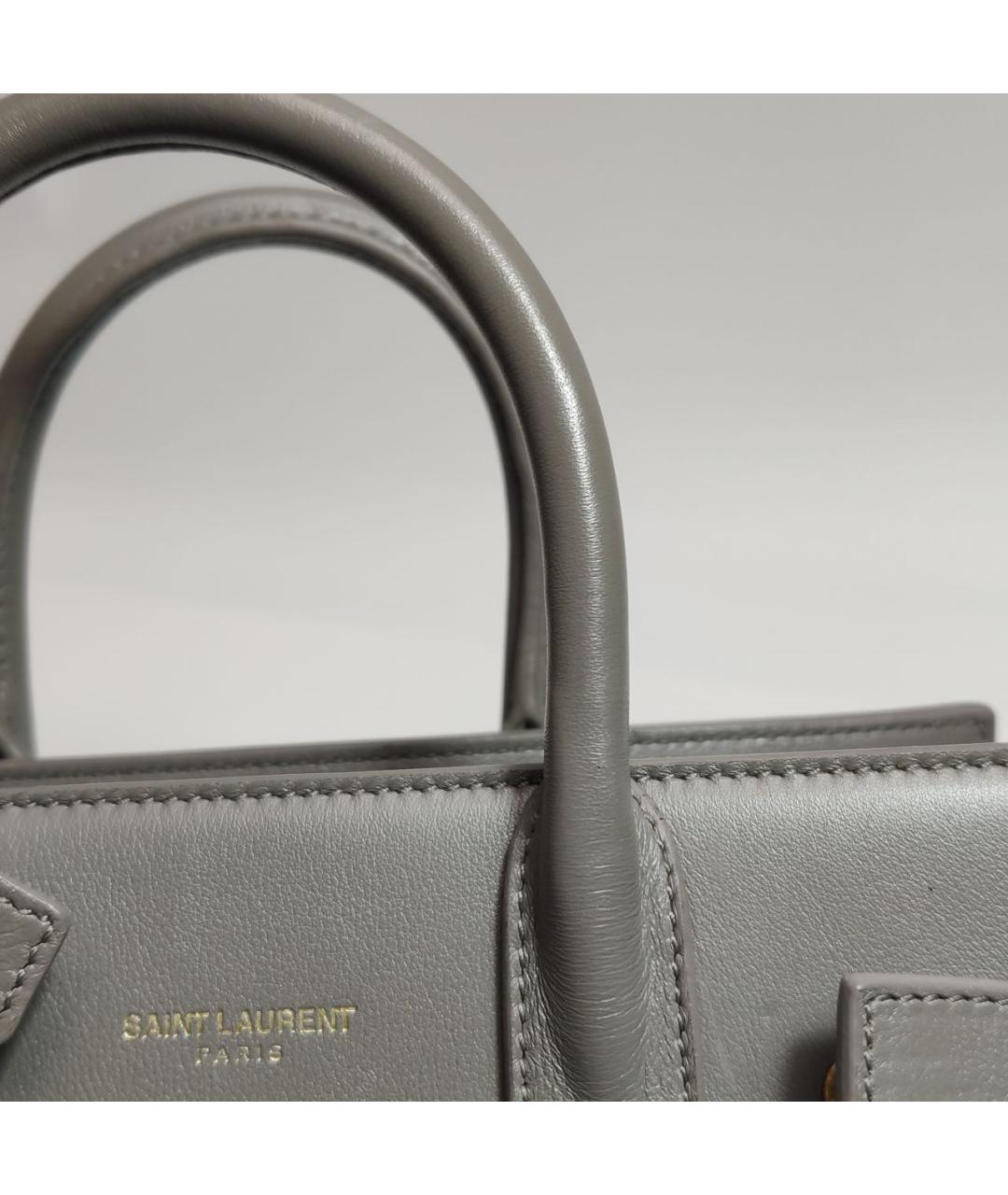 SAINT LAURENT Антрацитовая кожаная сумка с короткими ручками, фото 6