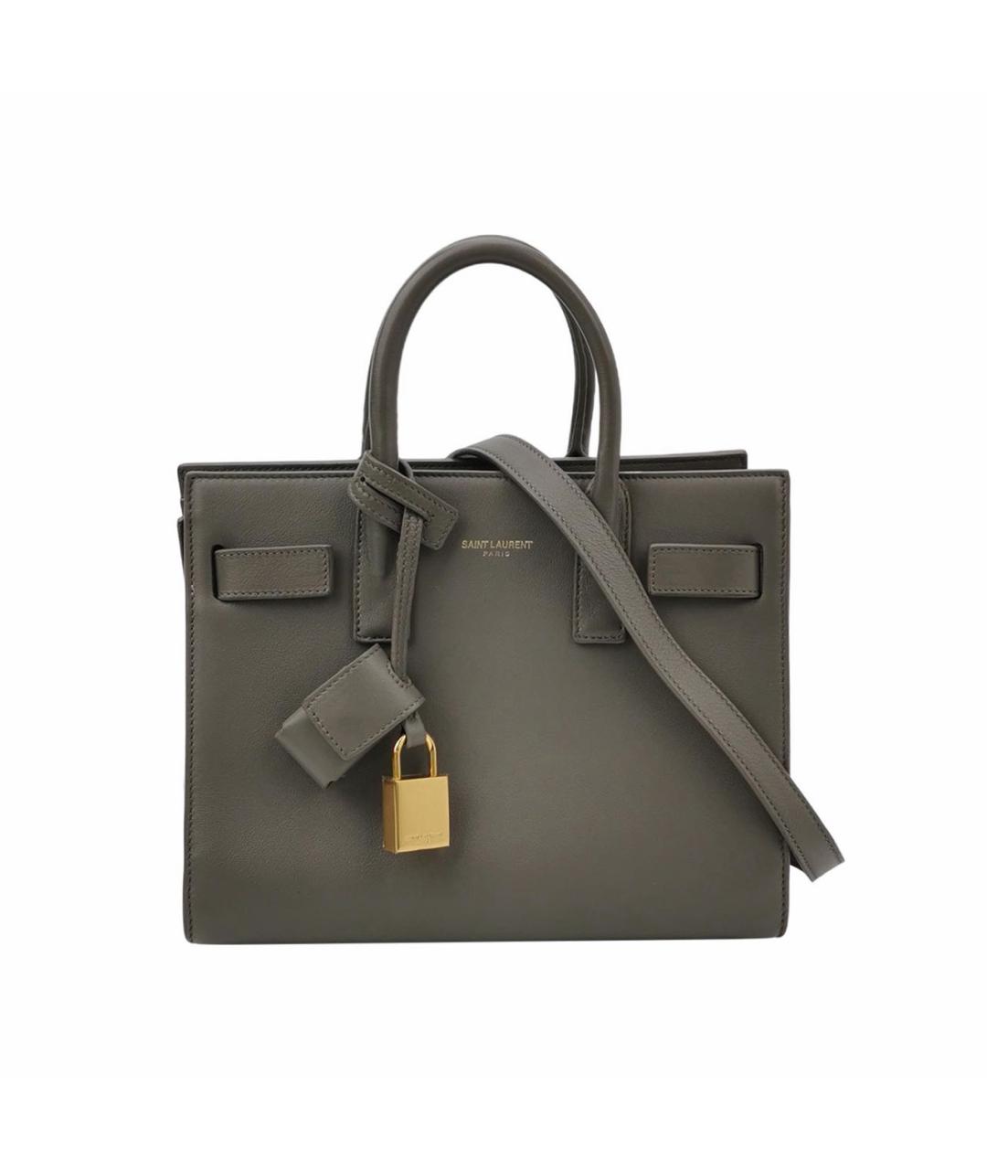 SAINT LAURENT Антрацитовая кожаная сумка с короткими ручками, фото 9