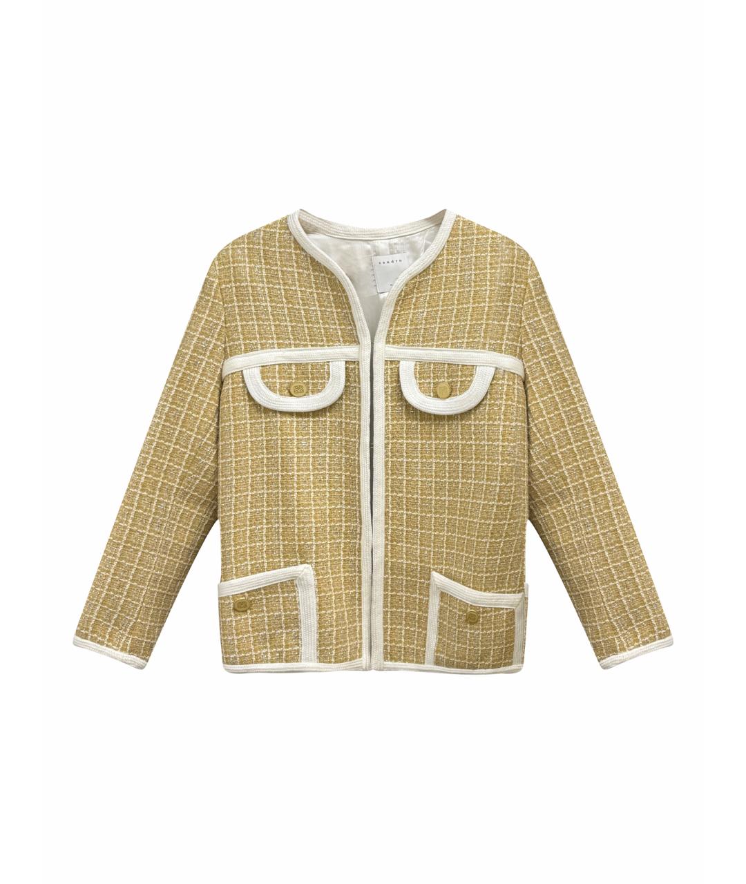 SANDRO Желтый твидовый жакет/пиджак, фото 1