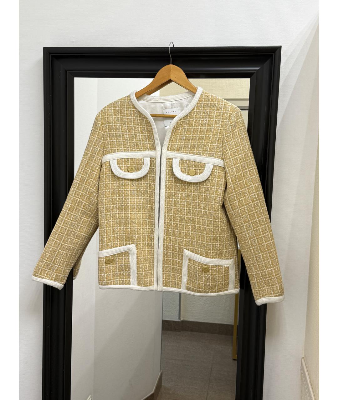 SANDRO Желтый твидовый жакет/пиджак, фото 9