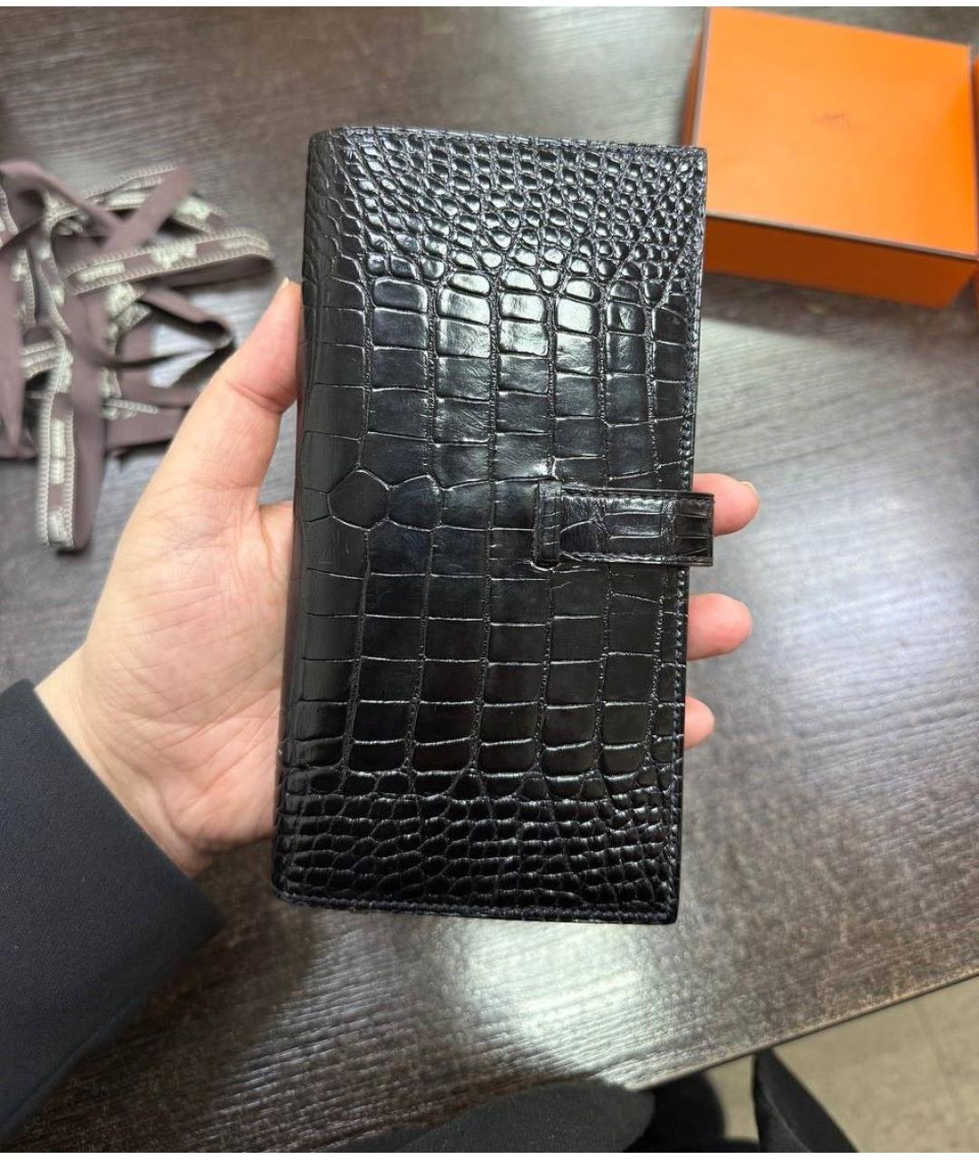 HERMES Черный кошелек из экзотической кожи, фото 9