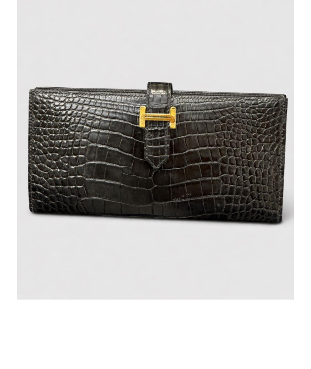 HERMES Черный кошелек из экзотической кожи, фото 10