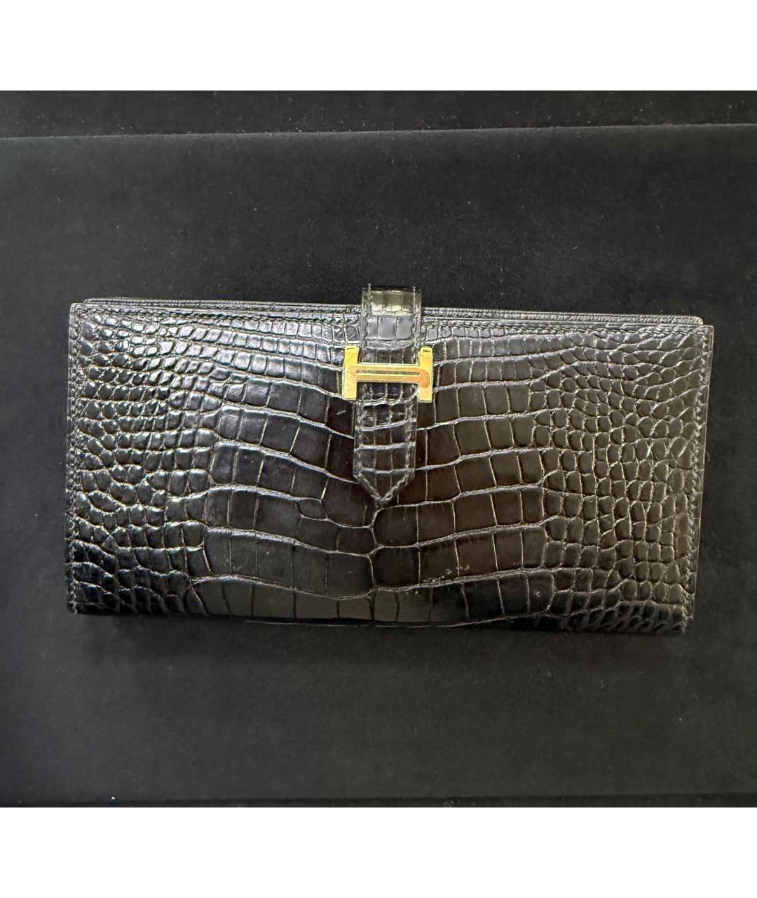 HERMES Черный кошелек из экзотической кожи, фото 2