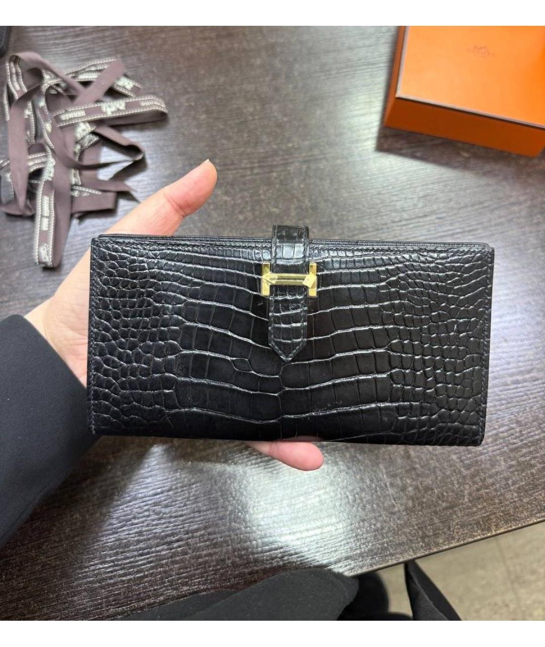 HERMES Черный кошелек из экзотической кожи, фото 8