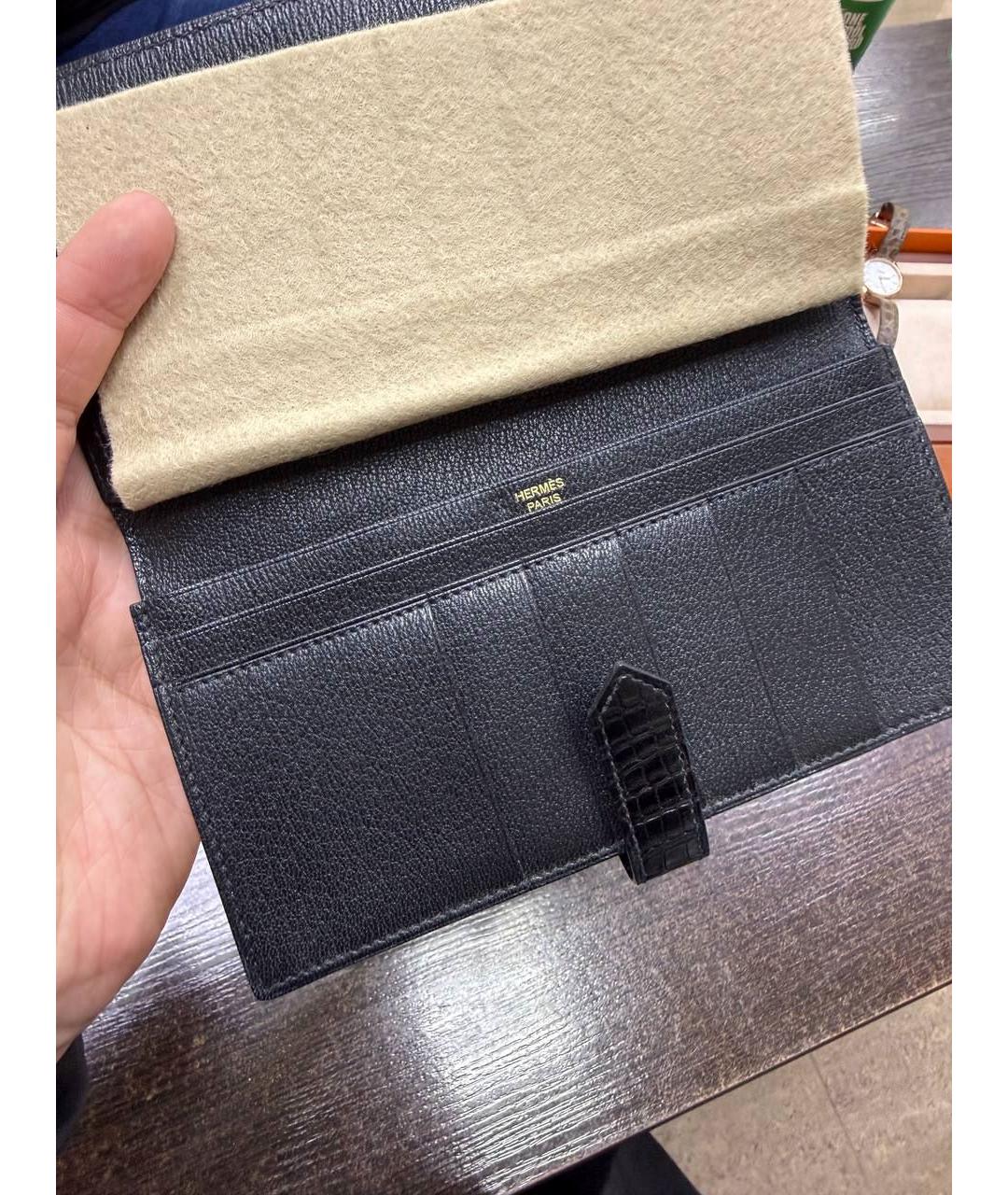 HERMES Черный кошелек из экзотической кожи, фото 6