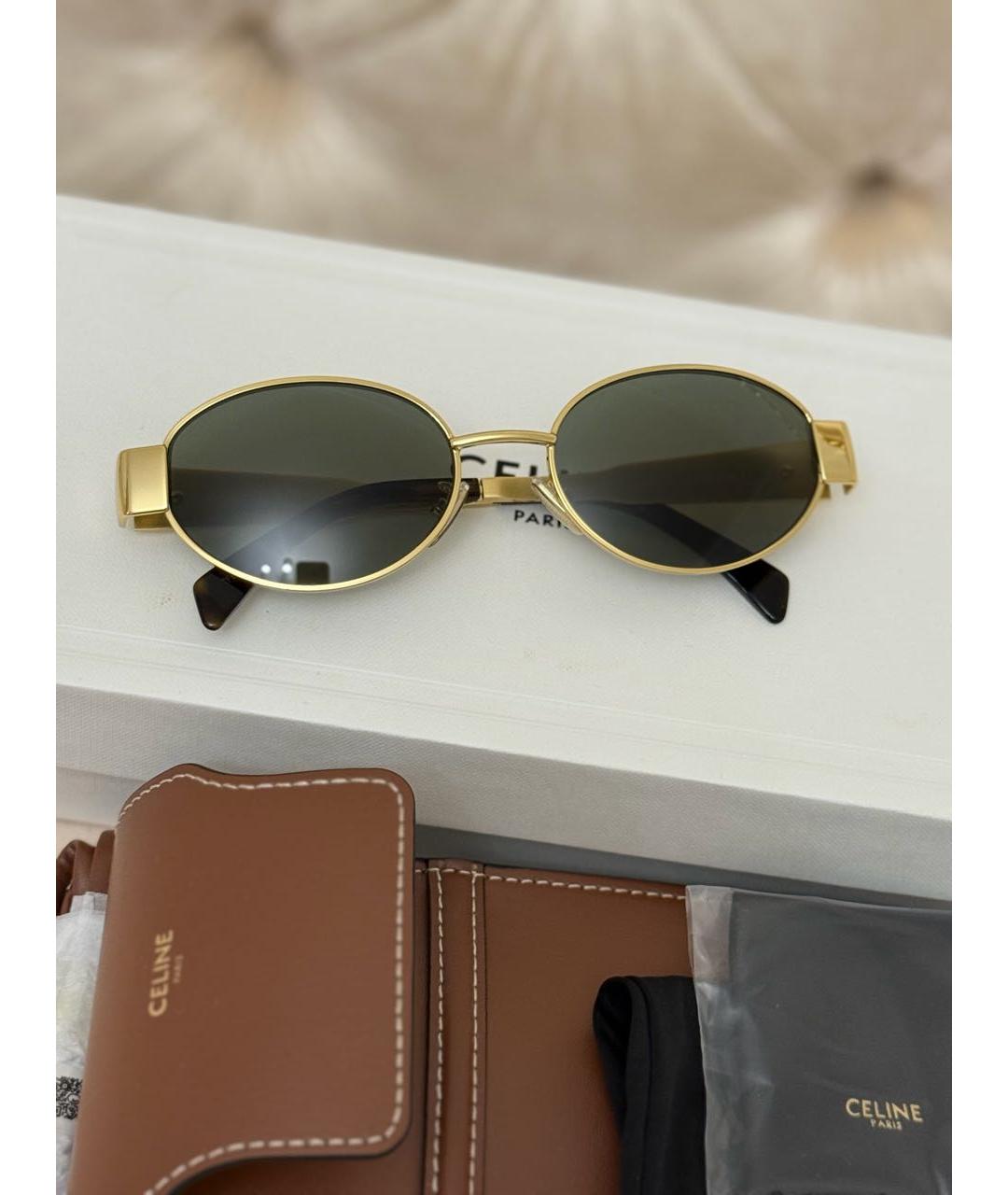 CELINE Золотые металлические солнцезащитные очки, фото 4