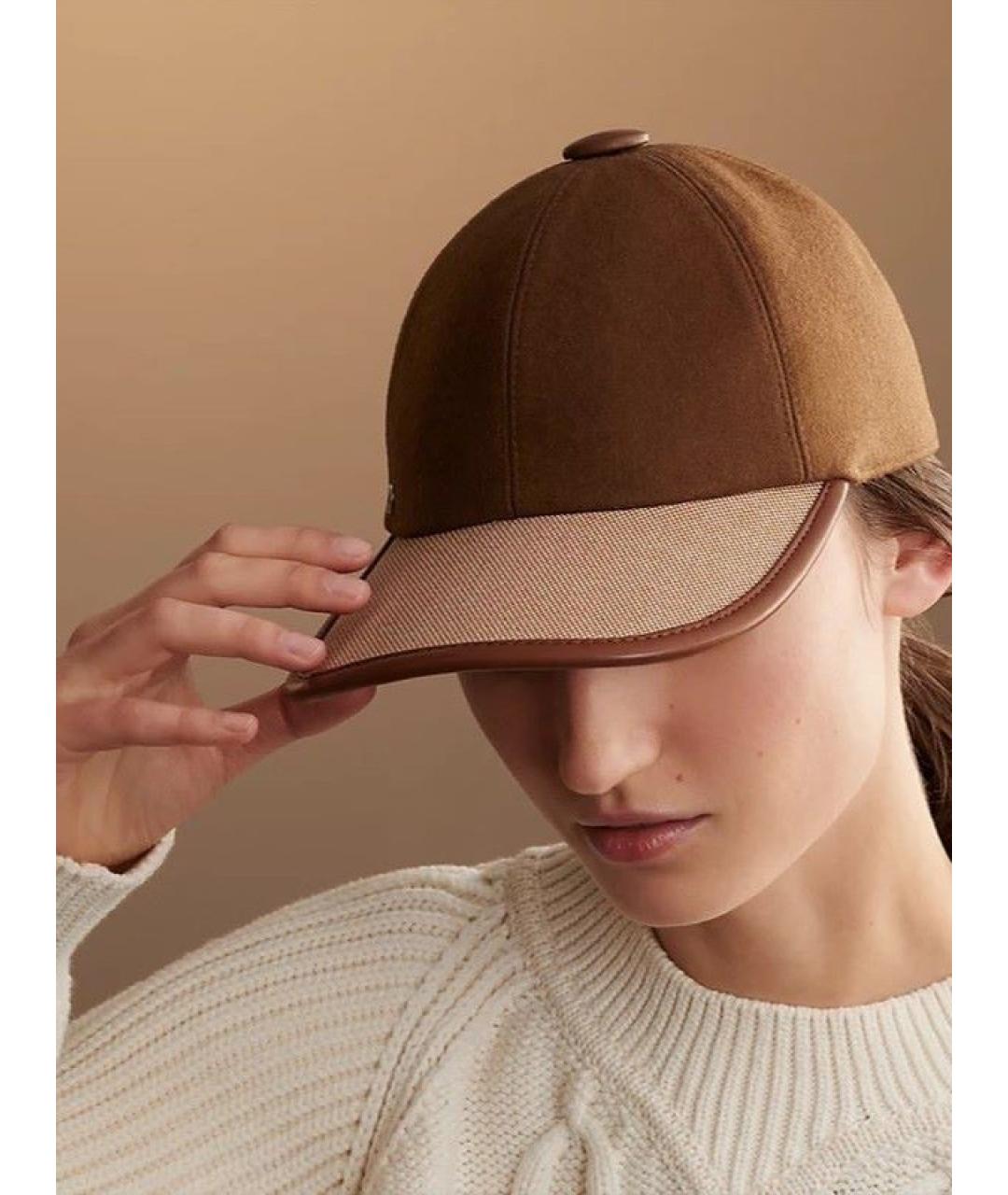 HERMES Коричневая кашемировая кепка, фото 9