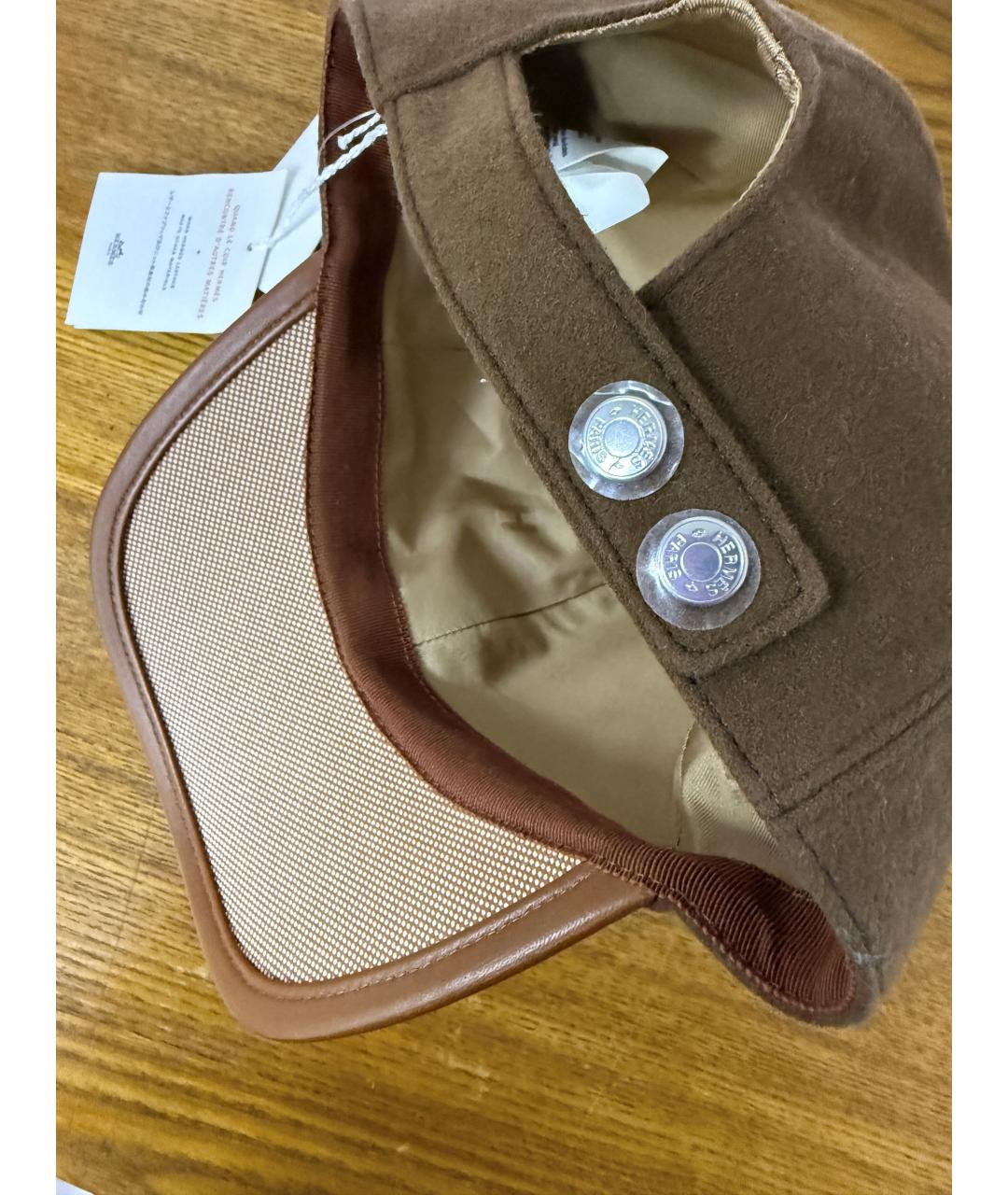 HERMES Коричневая кашемировая кепка, фото 6