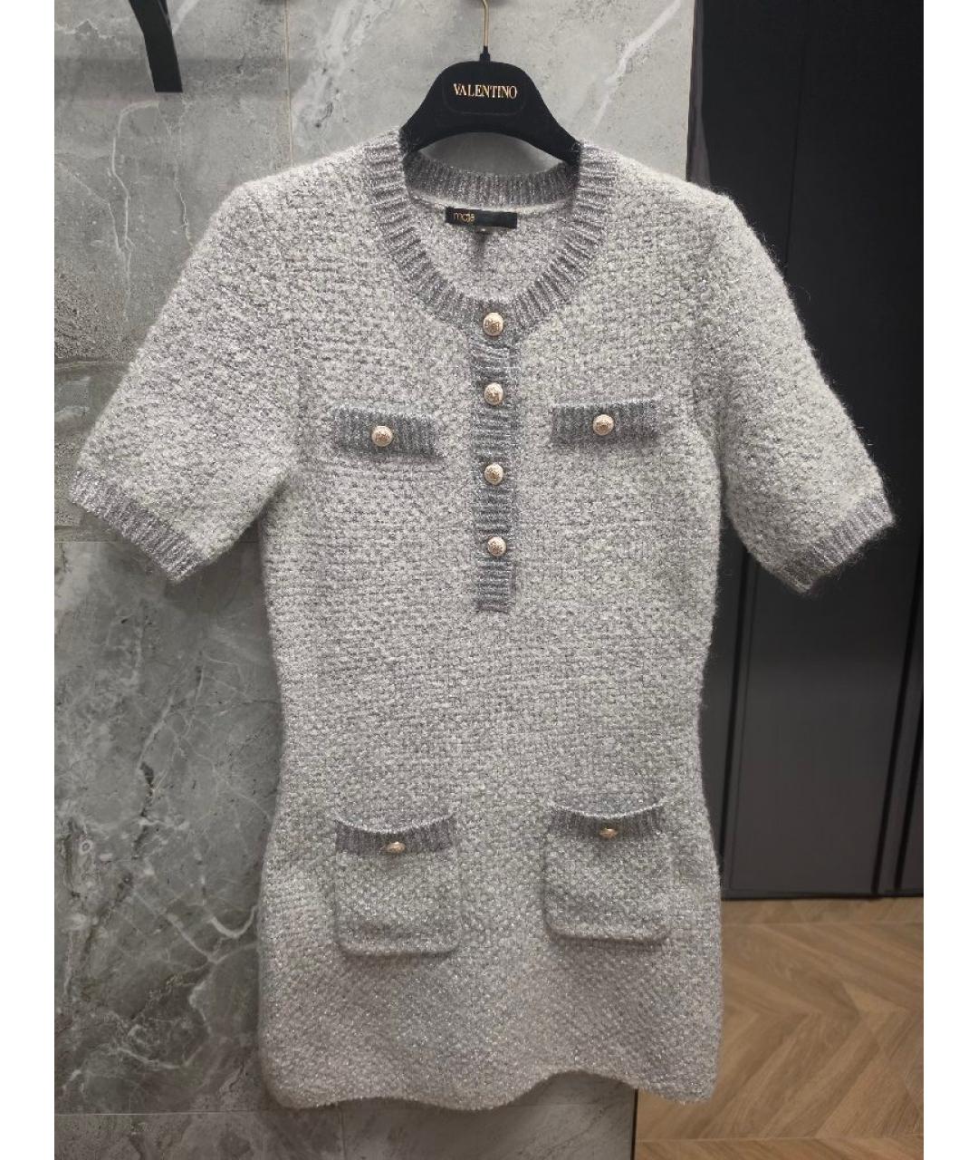 MAJE Серебряное шерстяное повседневное платье, фото 6