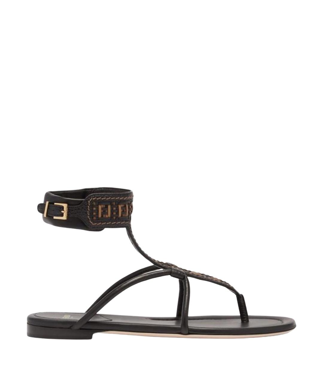 FENDI Коричневые кожаные сандалии, фото 1