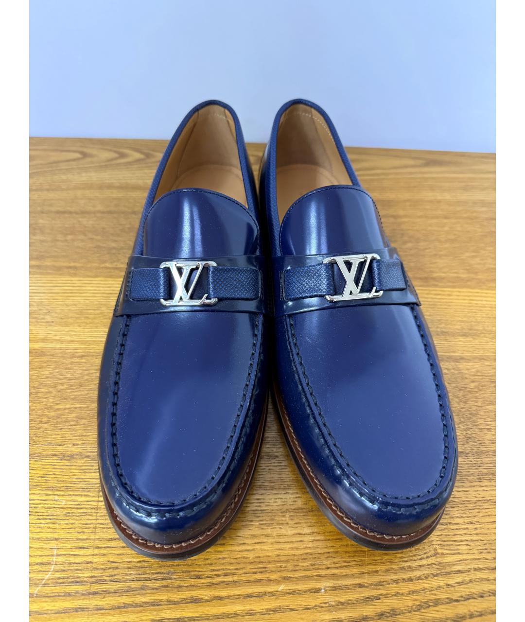 LOUIS VUITTON Синие кожаные лоферы, фото 2