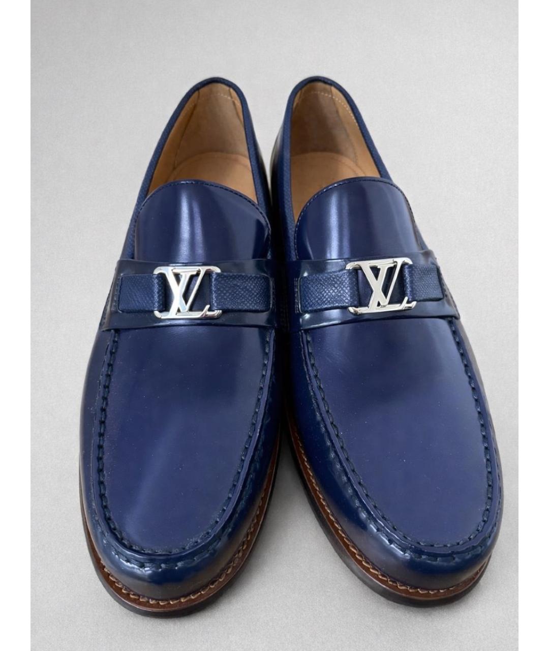 LOUIS VUITTON Синие кожаные лоферы, фото 5