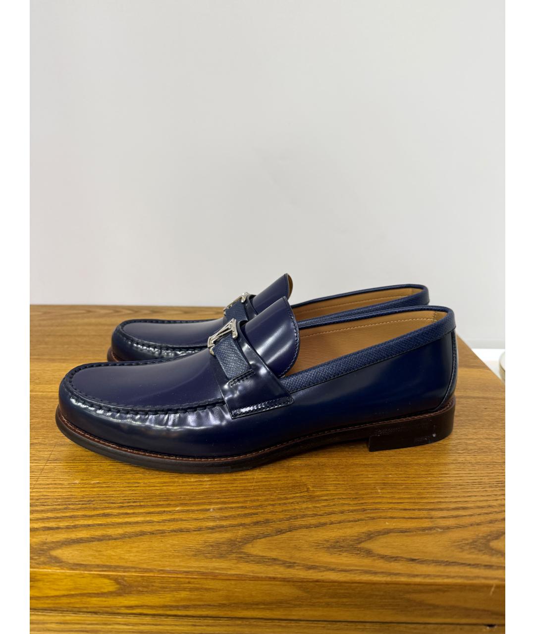 LOUIS VUITTON Синие кожаные лоферы, фото 7