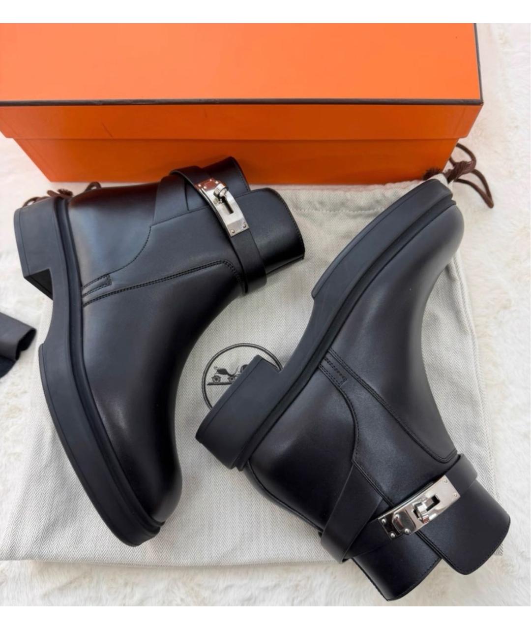 HERMES Черные кожаные полусапоги, фото 3