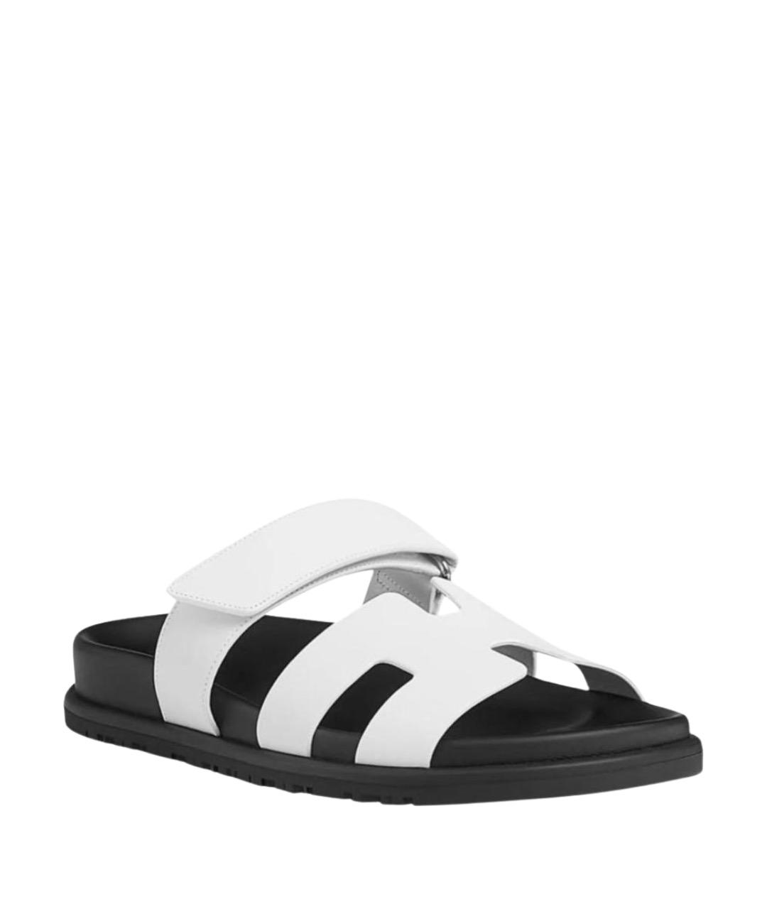 HERMES Белые кожаные шлепанцы, фото 1