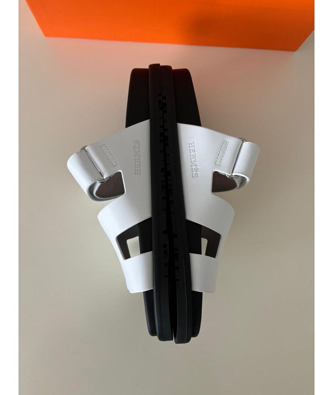 HERMES Белые кожаные шлепанцы, фото 3