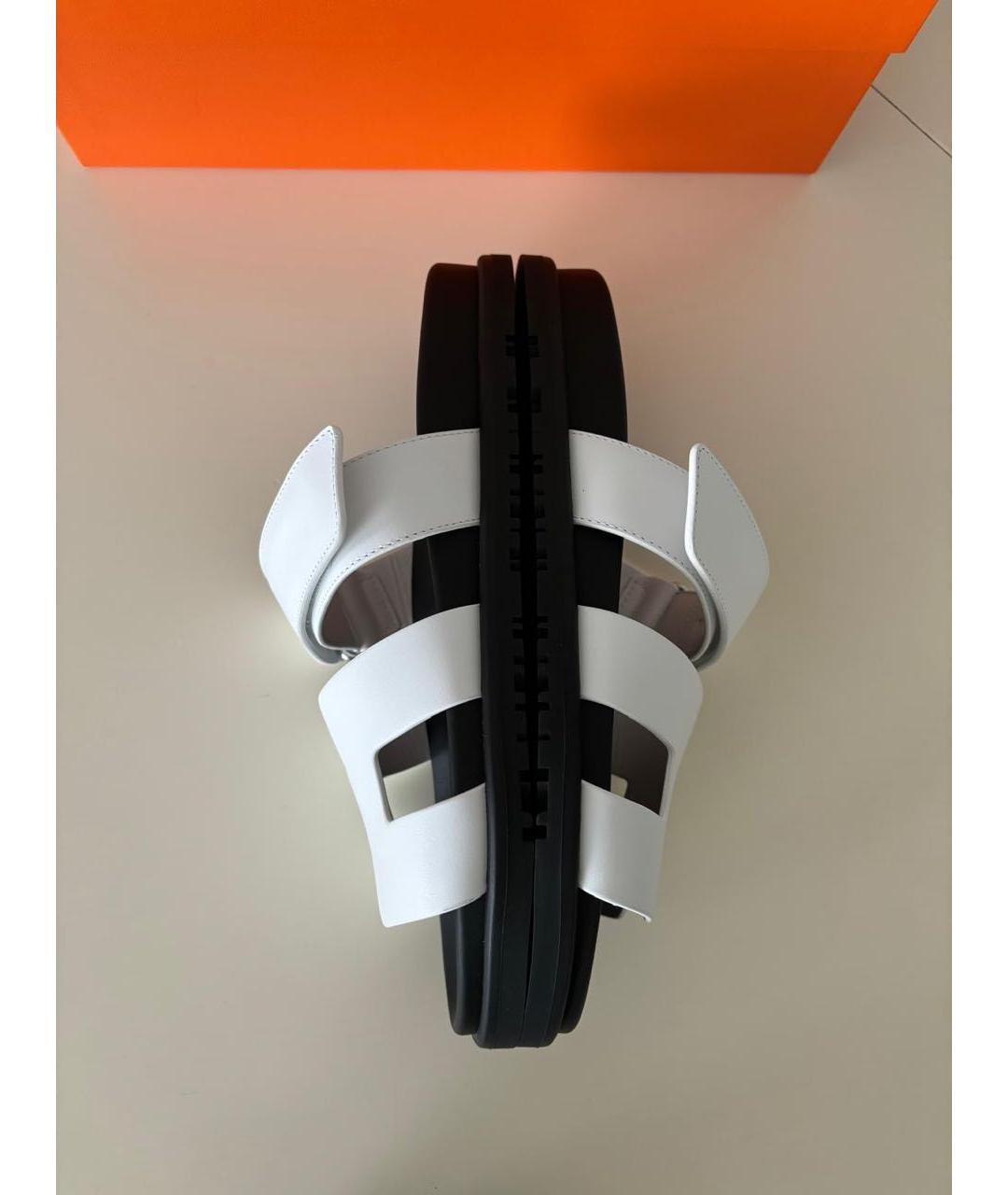 HERMES Белые кожаные шлепанцы, фото 8