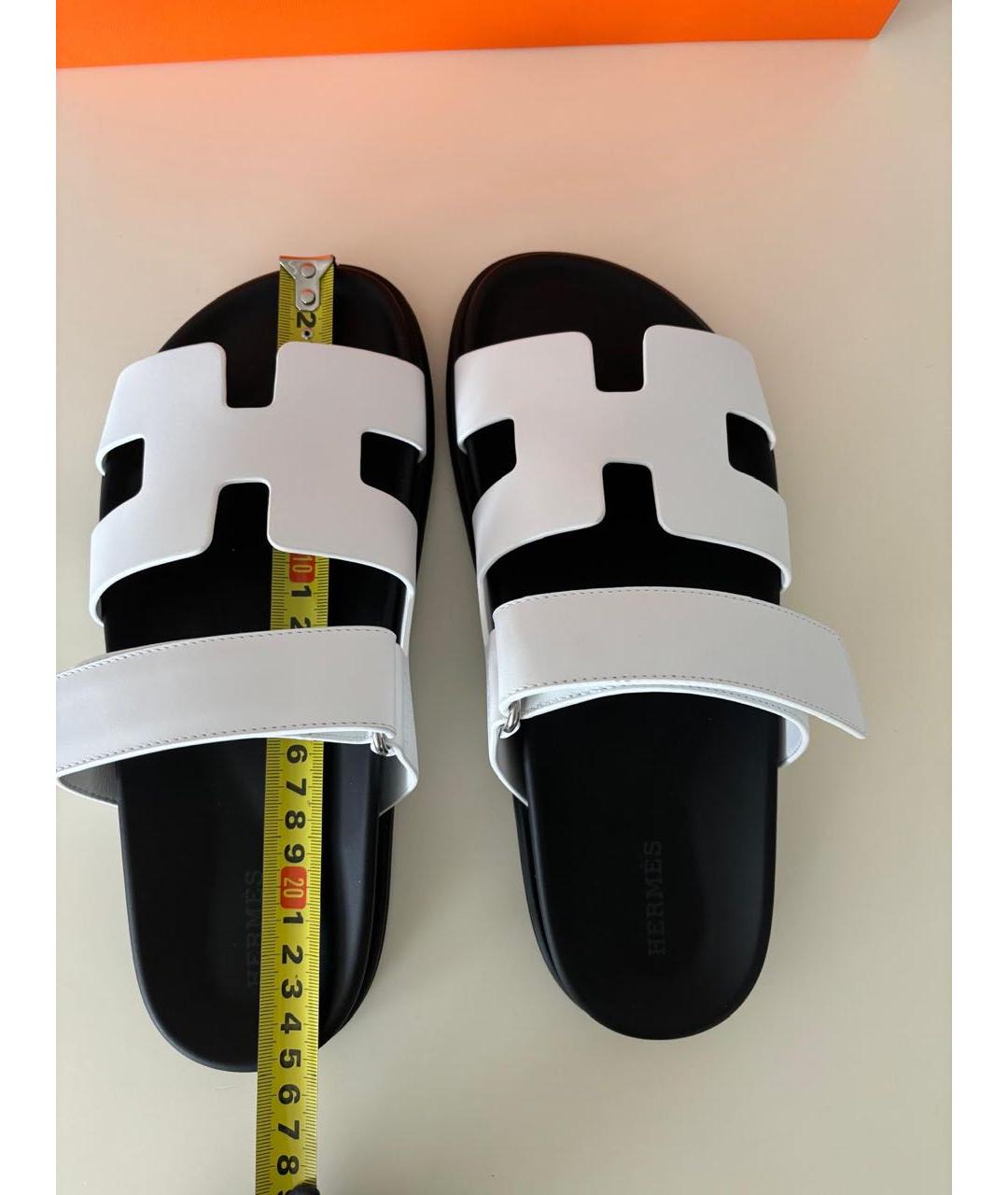HERMES Белые кожаные шлепанцы, фото 5
