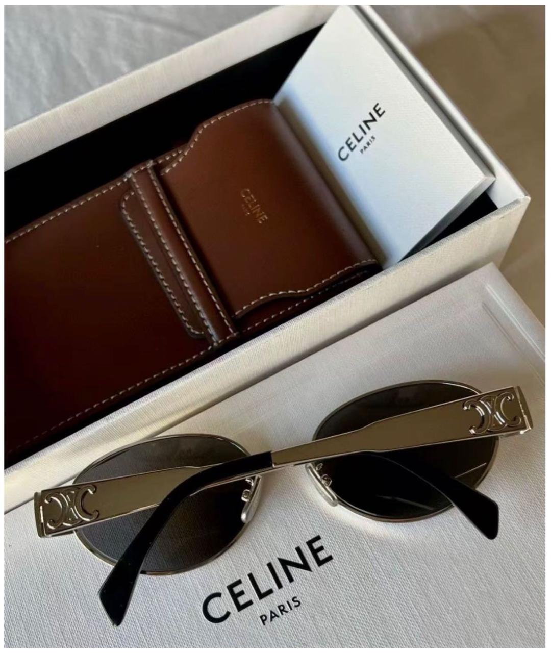 CELINE Серебряные металлические солнцезащитные очки, фото 3