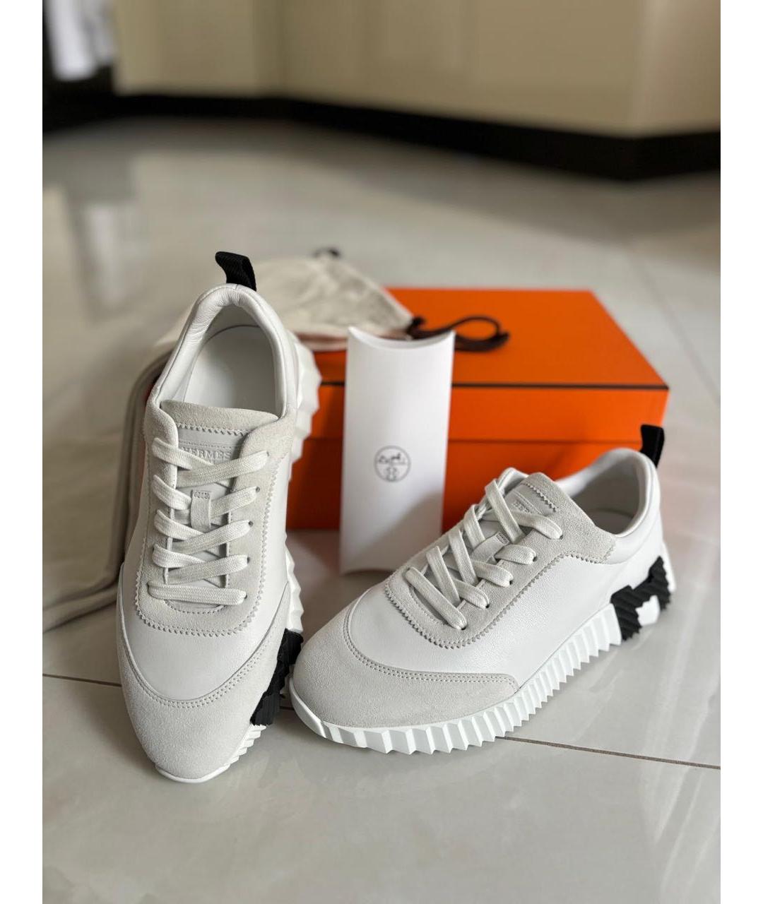 HERMES Белые кожаные кроссовки, фото 2