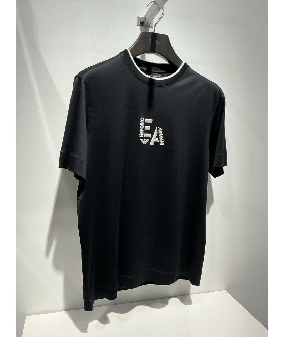 EMPORIO ARMANI Черная хлопковая футболка, фото 3