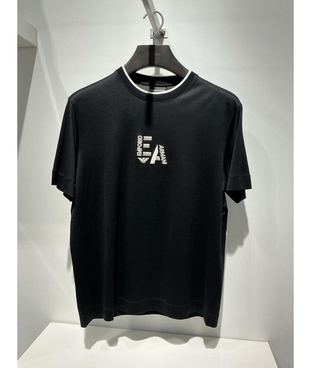 EMPORIO ARMANI Черная хлопковая футболка, фото 2