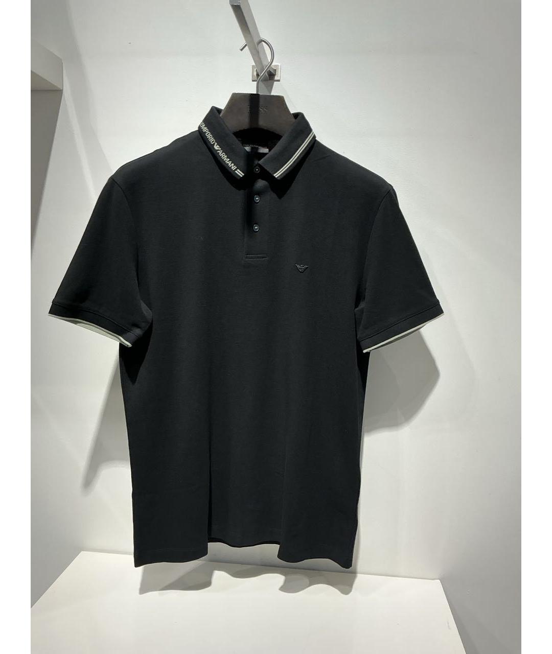 EMPORIO ARMANI Черное хлопковое поло с коротким рукавом, фото 4