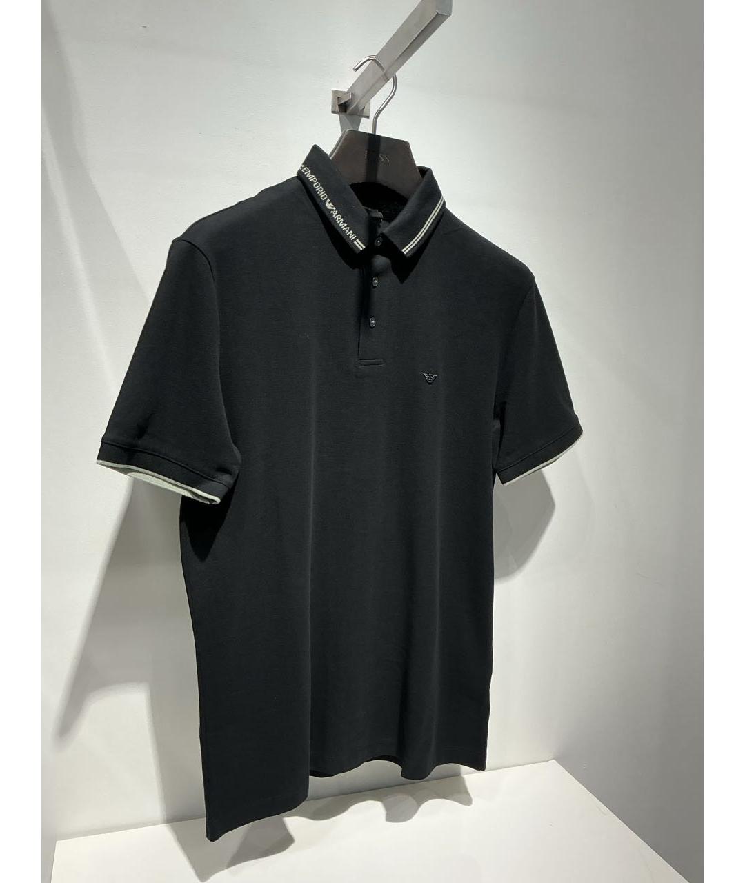 EMPORIO ARMANI Черное хлопковое поло с коротким рукавом, фото 2