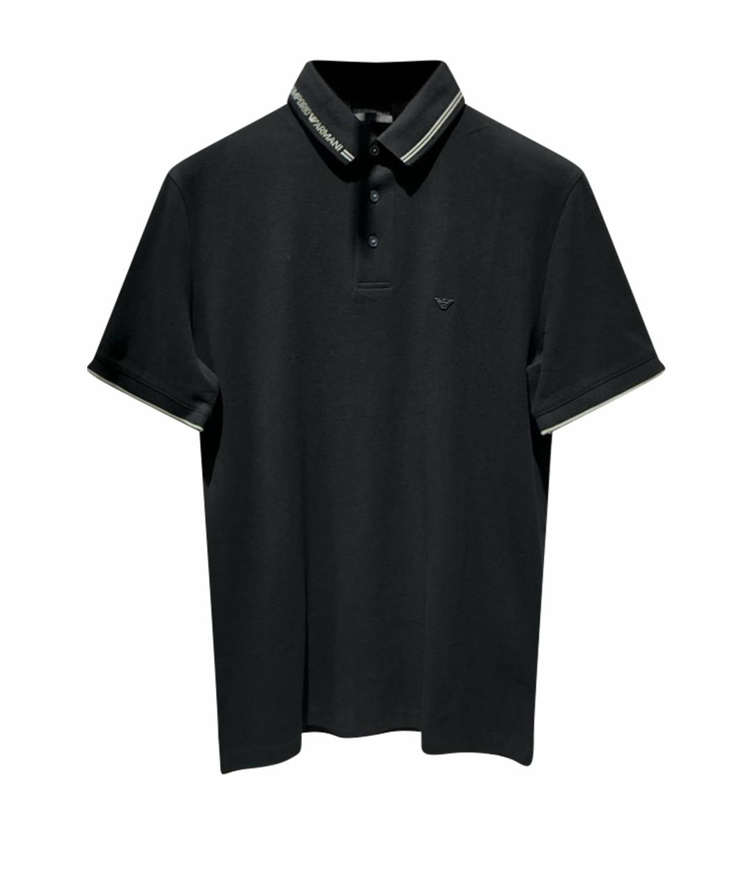EMPORIO ARMANI Черное хлопковое поло с коротким рукавом, фото 1