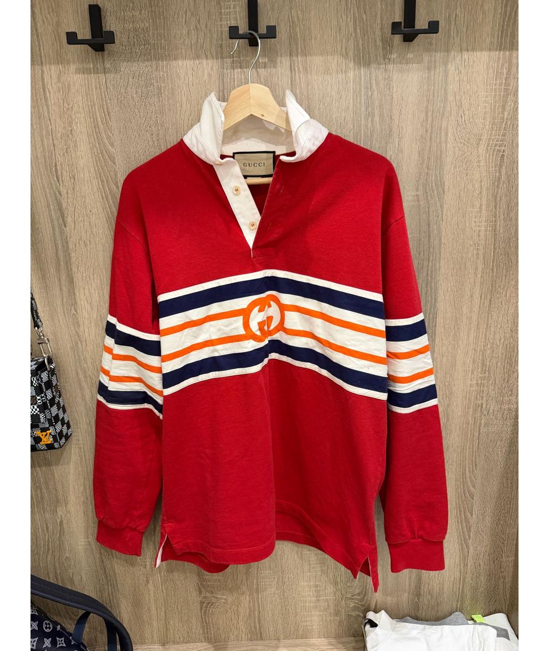GUCCI Красное хлопковое поло с длинным рукавом, фото 5
